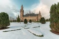 Peace Palace, Vredespaleis, garden under the snow Royalty Free Stock Photo