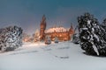 Peace Palace, Vredespaleis, under the snow at night Royalty Free Stock Photo