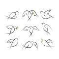 Peace pigeons icons set