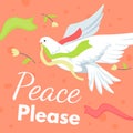 Peace please, dove carrying ribbons and branch Royalty Free Stock Photo