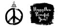 Peace sign grunge black white tee graffiti doodlie sketch dirty style symbol, brush stroke ink watercolor monochrome for Royalty Free Stock Photo
