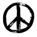 Peace sign grunge doodlie sketch dirty style symbol, brush stroke ink watercolor monochrome for t shirt design print posters Royalty Free Stock Photo