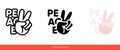 Peace sign hand with fingers on the background of the word peace icon. Isolated vector sign symbol. Royalty Free Stock Photo