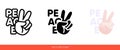 Peace sign hand with fingers on the background of the word peace icon of 3 types color, black and white, outline. Isolated vector Royalty Free Stock Photo