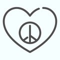 Peace sign in heart shape line icon. Pacific heart vector illustration isolated on white. Heart with peace symbol