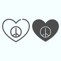 Peace sign in heart shape line and solid icon. Pacific heart vector illustration isolated on white. Heart with peace