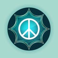 Peace sign icon magical glassy sunburst blue button sky blue background
