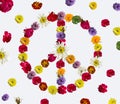 Peace sign made of fresh flowers.