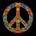 Peace sign pattern isolated on black background. image is generated with the use of an AI Royalty Free Stock Photo
