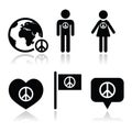 Peace sign with people and globe icons set Royalty Free Stock Photo