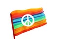 Peace sign on a rainbow colored flag