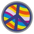 Peace sign. Round rainbow sticker. Retro patch