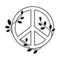 Peace Sign with Twining Twigs as Symbol of Friendship and Harmony Outline Vector Illustration