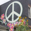 The peace sign was paited on the side of this building in Perkasie, PA. Royalty Free Stock Photo