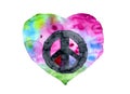 Peace sign watercolor tie dye illustration Royalty Free Stock Photo