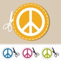 Peace Sign For Websites And Apps - Colorful Vector Set With Cut Lines And Scissors - Isolated On White