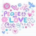 Peace Signs & Love Sketchy Doodles Vector