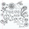 Peace Signs & Love Sketchy Doodles Vector Royalty Free Stock Photo