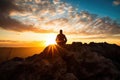 Calm sky sunset sunrise health peace sun silhouette yoga meditating lifestyle nature lotus Royalty Free Stock Photo
