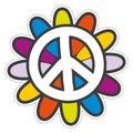 Peace symbol on color flower. Hippie patch Royalty Free Stock Photo