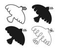 Peace symbol dove with olive branch silhouette stamp bird flying doodle set no war sign pigeon icon Royalty Free Stock Photo