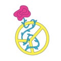 Peace symbol entwined with a rose. Peace sign and blooming flower. Retro hippie y2k style vivid colors