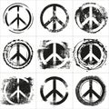 Peace symbol. Grunge pacific round signs.
