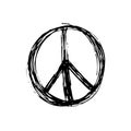 Peace symbol, hand drawn grunge Hippie or pacifist sign, vector illustration isolated on white background Royalty Free Stock Photo