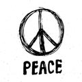 Peace symbol, hand drawn grunge Hippie or pacifist sign, vector illustration isolated on white background Royalty Free Stock Photo