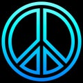 Peace symbol icon - cyan blue simple outlined gradient, cold light, isolated - vector