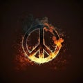 AI generated peace symbol, pacifism sign is blown up and burning