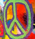 peace symbol painted on a colorful wall
