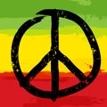 Peace symbol and rastafarian colors in background,
