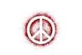 Peace symbol on red glitter isolated on white