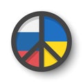 Peace symbol with russia and ukraine flag . The Campaign for Nuclear Disarmament CND Sign . Flat design . Pacifist and no war