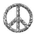 Peace symbol stone bricks line art sketch vector