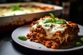 Peace of traditional hot homemade italian lasagna with bolognese sauce just out of the oven Royalty Free Stock Photo