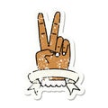 peace two finger hand gesture with banner grunge sticker Royalty Free Stock Photo