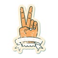 peace two finger hand gesture with banner grunge sticker Royalty Free Stock Photo