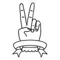 peace two finger hand gesture with banner illustration Royalty Free Stock Photo