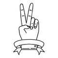 peace two finger hand gesture with banner illustration Royalty Free Stock Photo