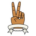 peace two finger hand gesture with banner illustration Royalty Free Stock Photo