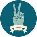 peace two finger hand gesture with banner illustration Royalty Free Stock Photo