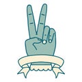 peace two finger hand gesture with banner illustration Royalty Free Stock Photo