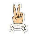 peace two finger hand gesture with banner illustration Royalty Free Stock Photo