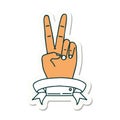 peace two finger hand gesture with banner sticker Royalty Free Stock Photo