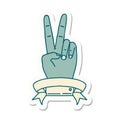 peace two finger hand gesture with banner sticker Royalty Free Stock Photo