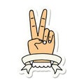 peace two finger hand gesture with banner sticker Royalty Free Stock Photo