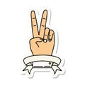 peace two finger hand gesture with banner sticker Royalty Free Stock Photo