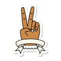 peace two finger hand gesture with banner sticker Royalty Free Stock Photo